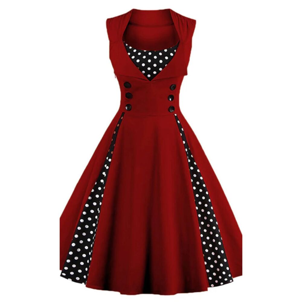 Killreal Women's M Red Polka Dot Fit Flare Dress Button Front Retro Pinup NWT